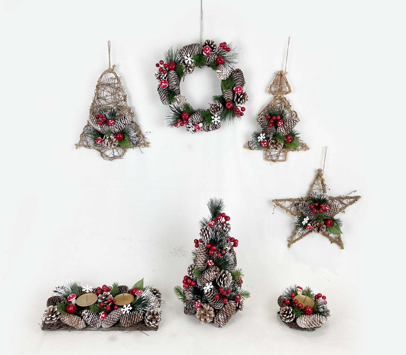 Christmas mushroom/berry rattan star/tree/bell/reindeer/wreath/star topper /garland decorationdecor