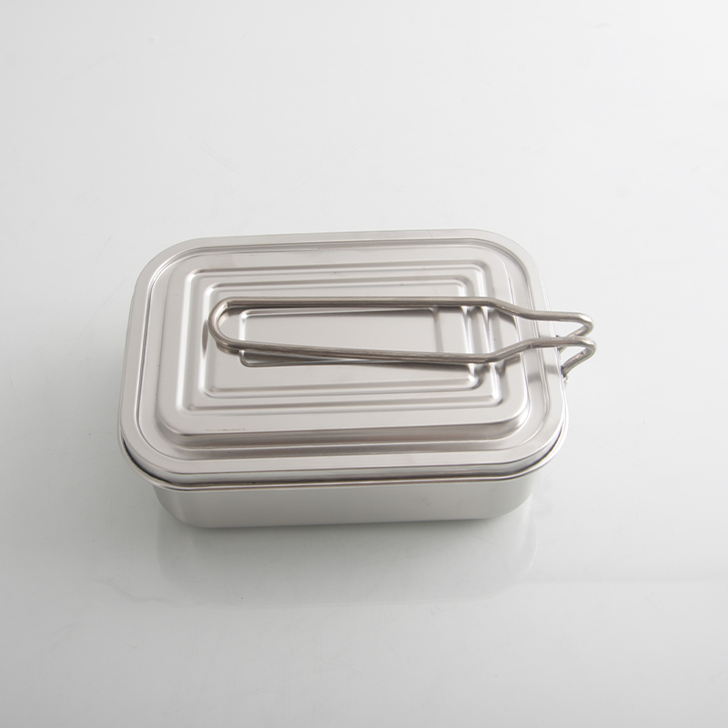 Stainless steel lunch box with steel lid and steel stand for camping SS304