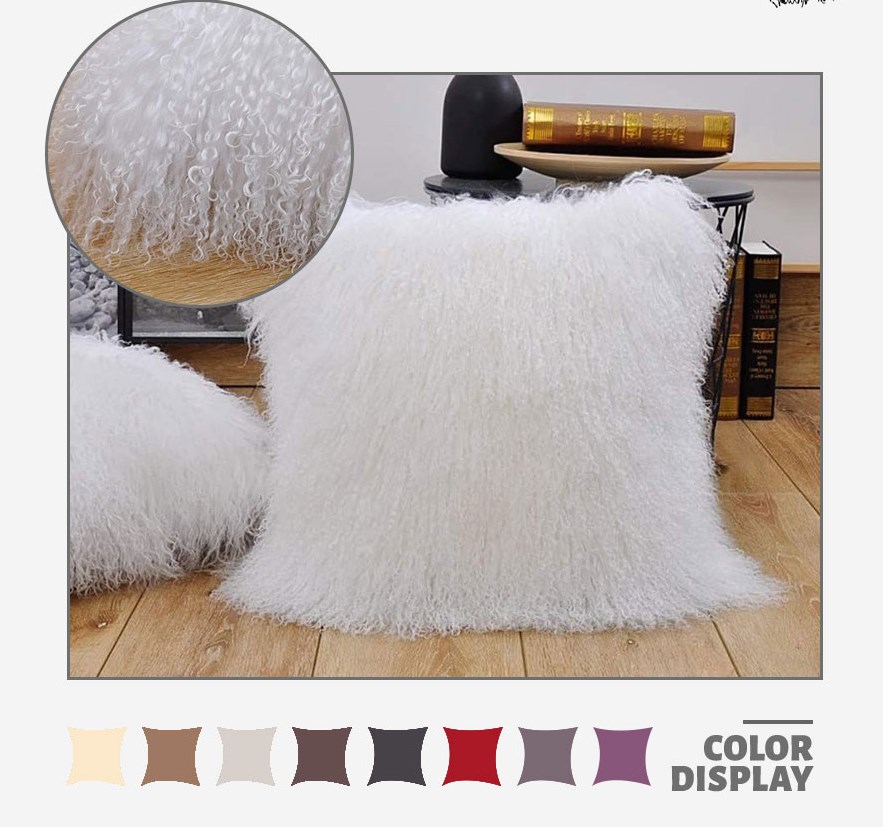 Genuine Mongolian sheepskin pillow decoration real wool cushion