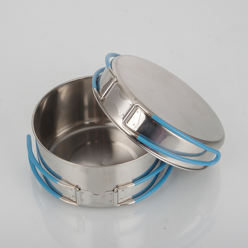 CHAOAN EVERGREEN stainless steel lunch box with blue foldable handle for picnic camping outdoor act