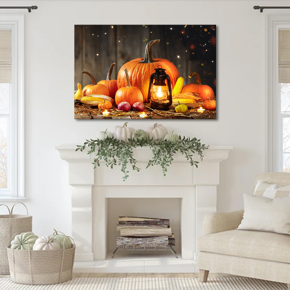 Light up LED Pumpkin Candle Light Harvest Festival Poster Canvas Painting