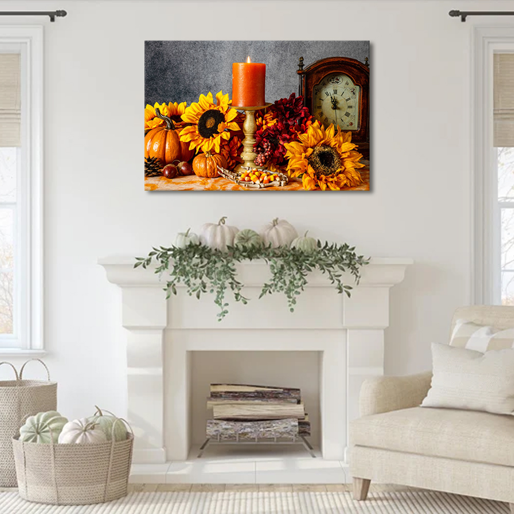 Light up LED Pumpkin Candle Light Harvest Festival Poster Canvas Painting