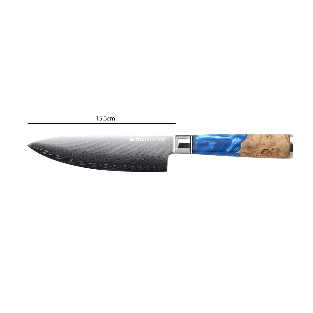 Hip-home 6inch chef knife Damascus meat knife blue resin and wood handle