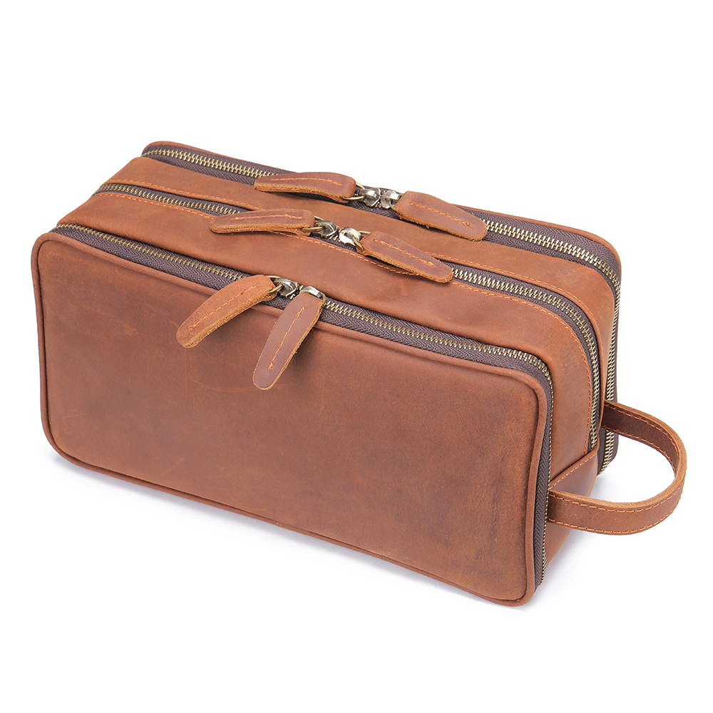Water-resistant Toiletries Organizer Genuine Leather Cosmetic Bags Toiletry Bag for Men