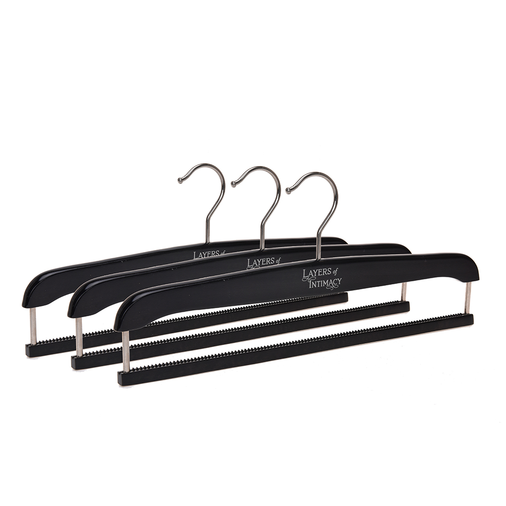 Wooden pants hanger blanket hanger with anti-slip rubber in black