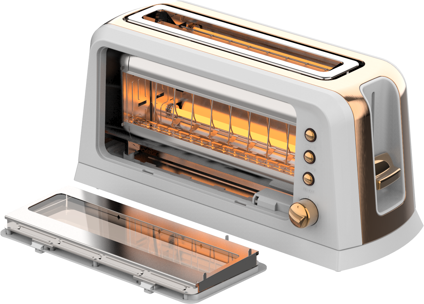 Long Slot Glass Toaster with detachable window