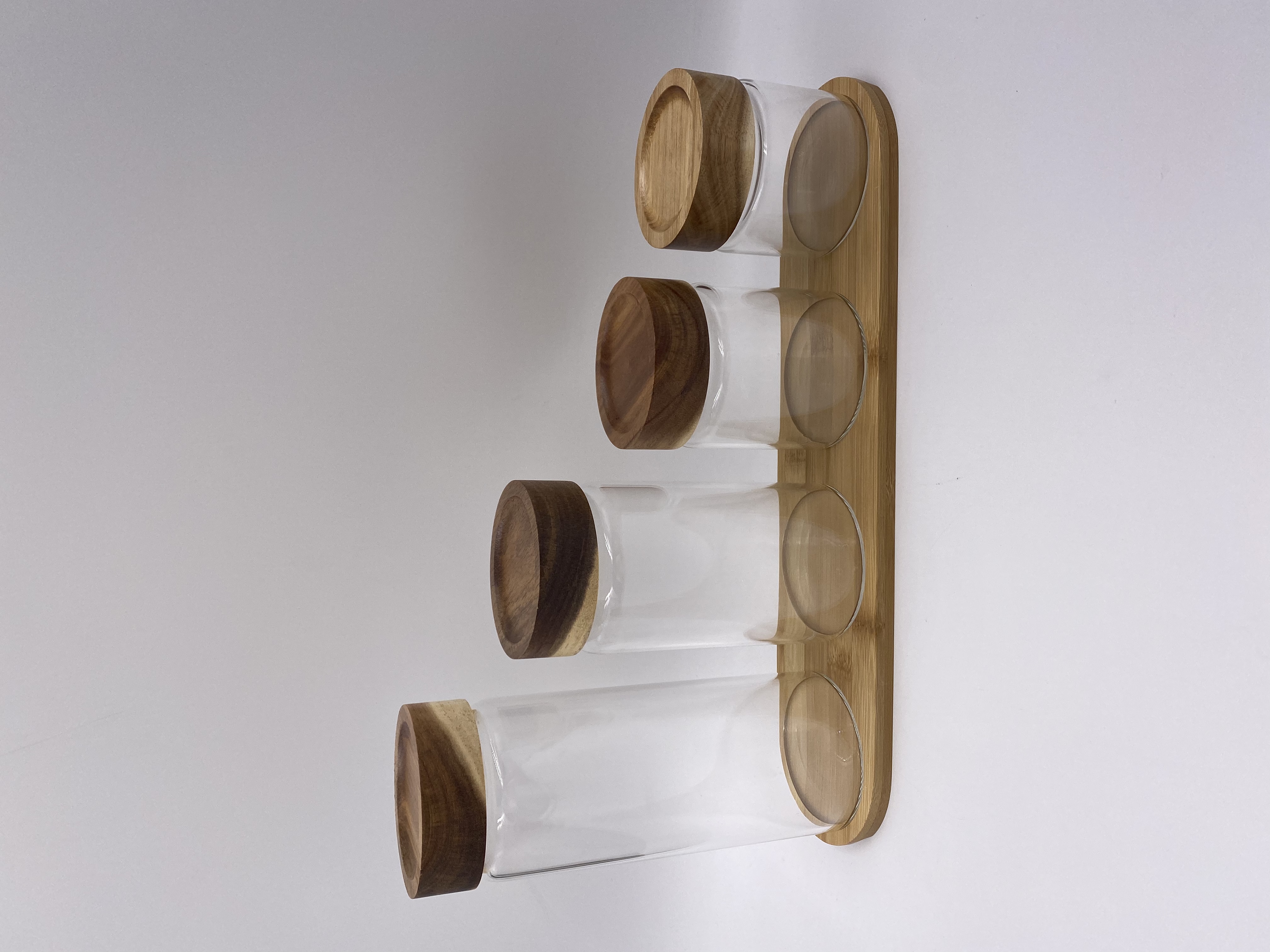 Borosilicate Glass Canister With Tray;storage Jar;bamboo Lid;acacia Lid;kitchen;dining;glassware