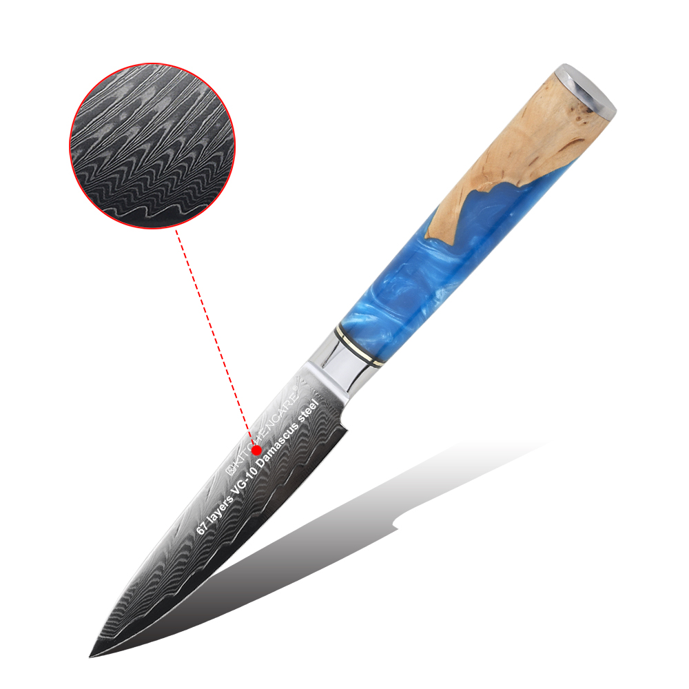 Hip-home utility knife Damascus steel kitchen knife with resin and wood handle