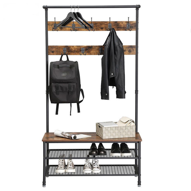 Metal Clothes Garment Rack with Shoe Bench Rack