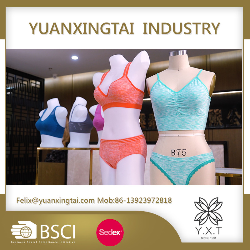 Ladies Bra and Brief Set Wirefree Triangle Pads Bra Low Waist Brief Women Seamless Underwear Set