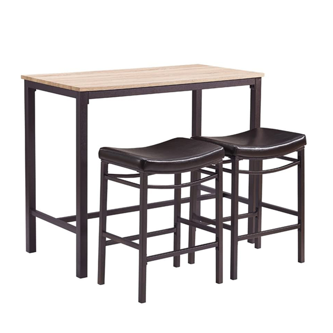 3 Piece Bar Table Set With 2 Padded Stools