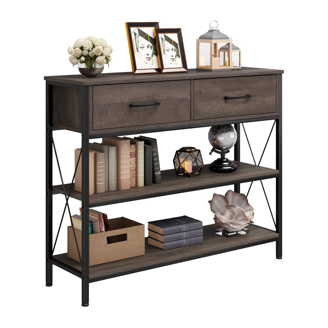 Hallway Dark Wooden Console Table With Two Drawers