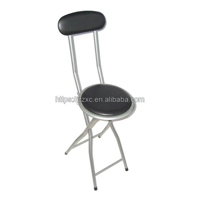 Metal Folding Breakfast Bar Stool With Soft PVC Seat And Backrest