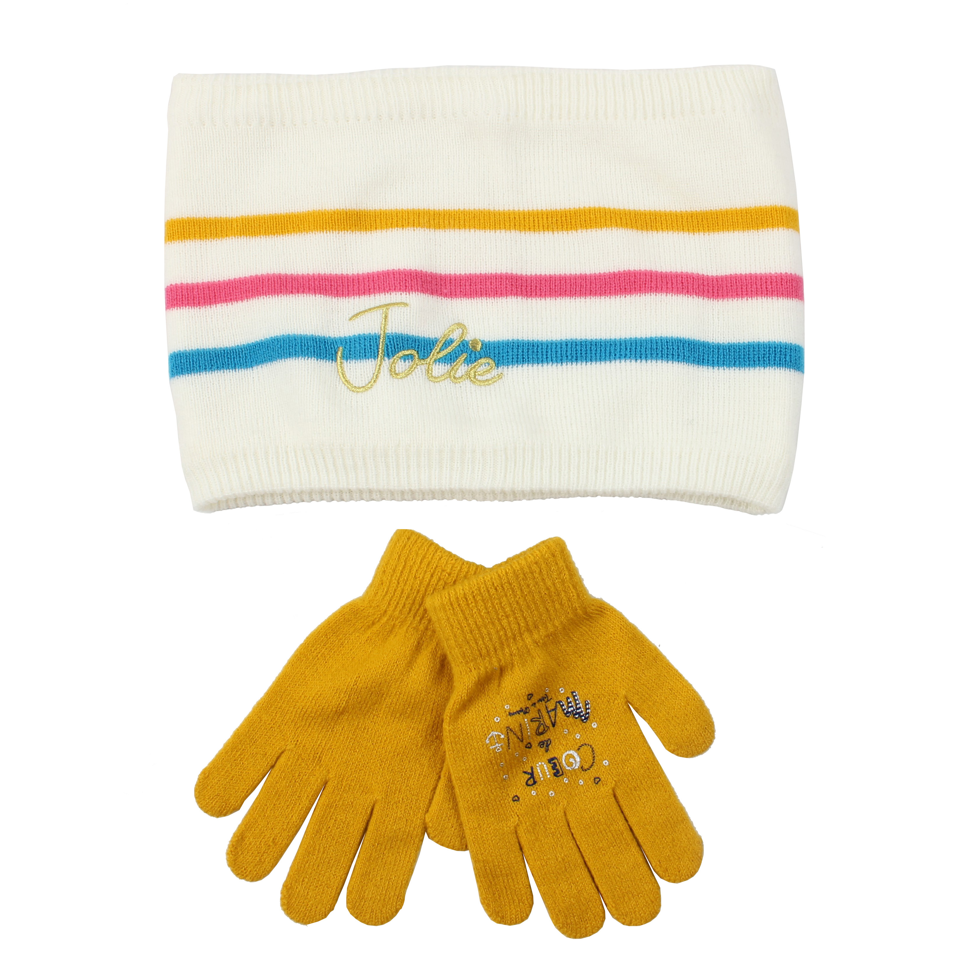 kids Knitted neckwarmer Gloves Sets with 100% acrylic custom emboridery logo warm for winter outdoor