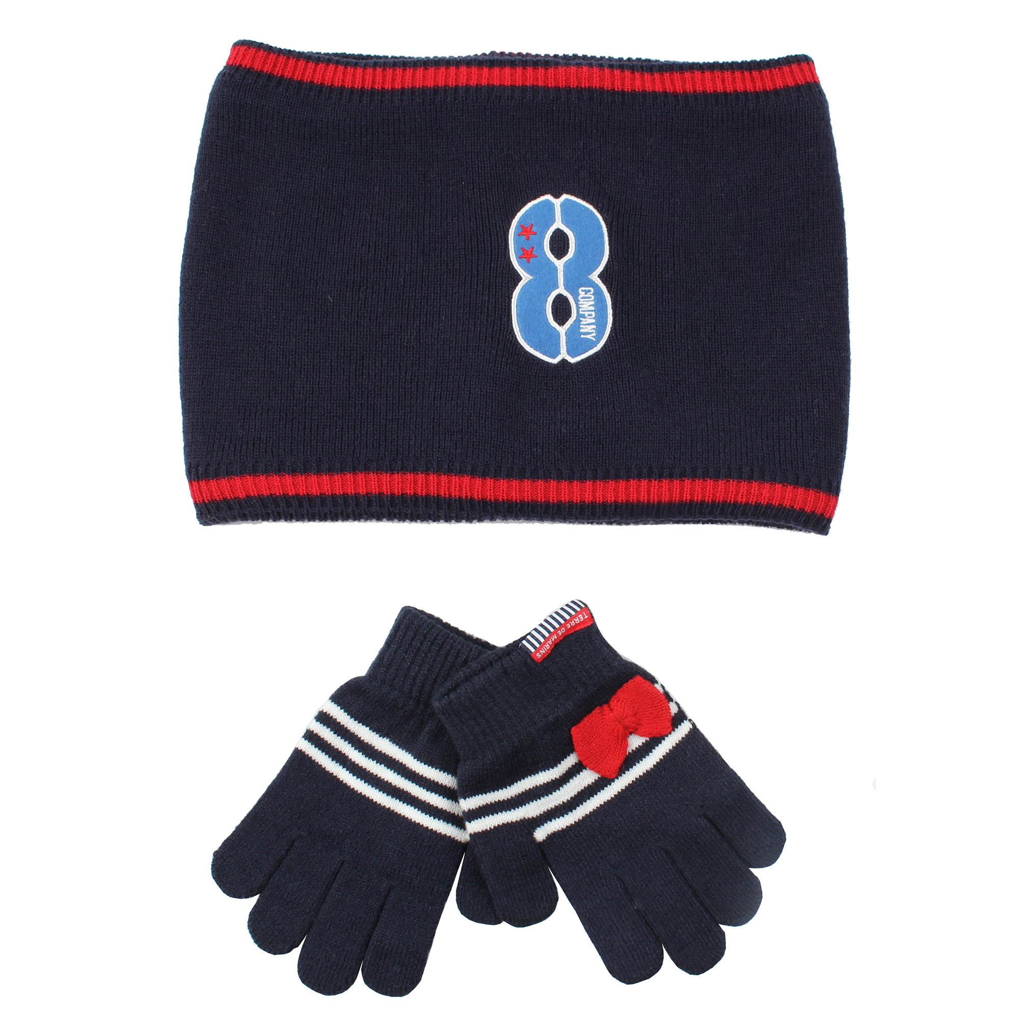 kids Knitted neckwarmer Gloves Sets with 100% acrylic custom emboridery logo warm for winter outdoor
