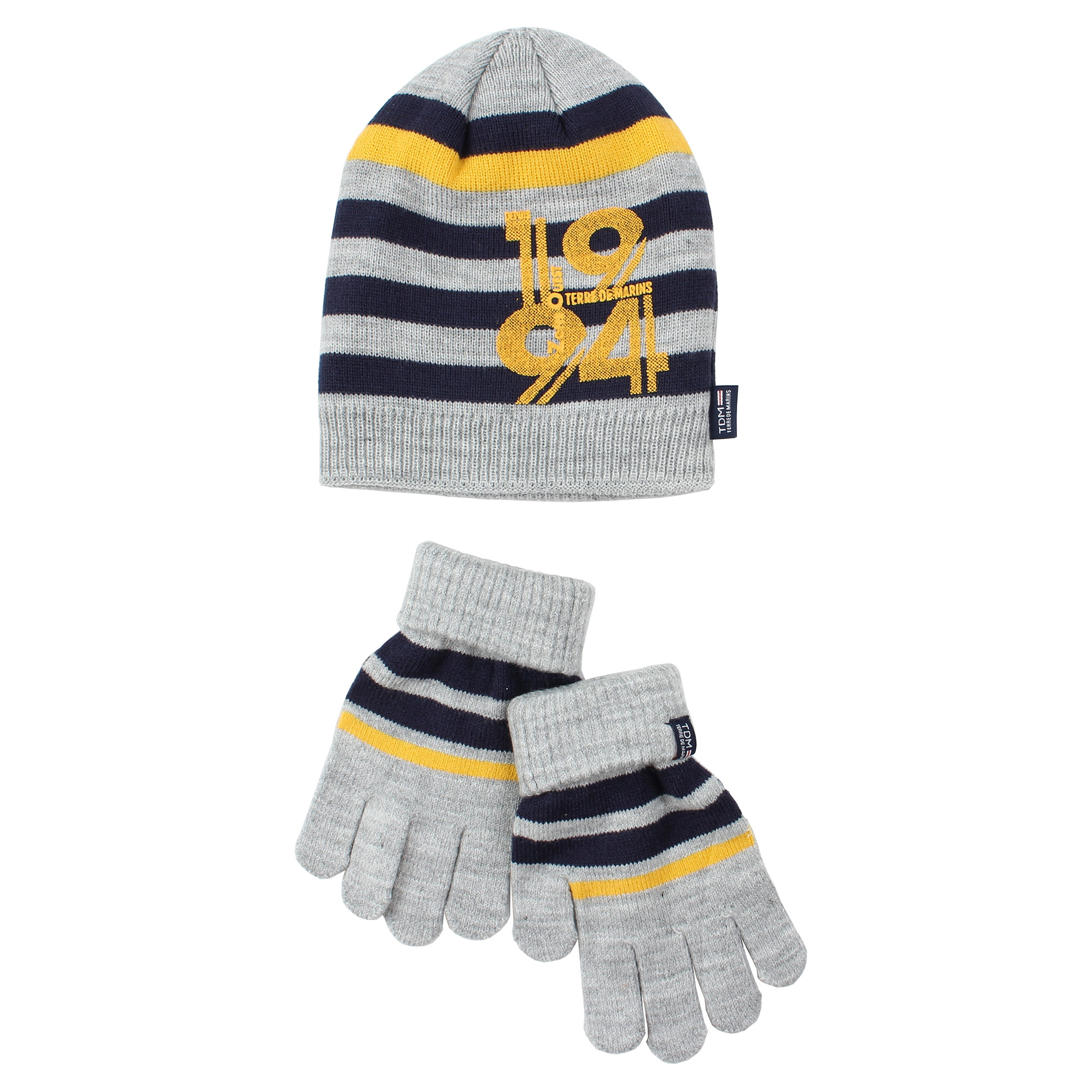 Kids Knitted hat Gloves Sets with 100% acrylic custom emboridery logo warm for winter outdoor
