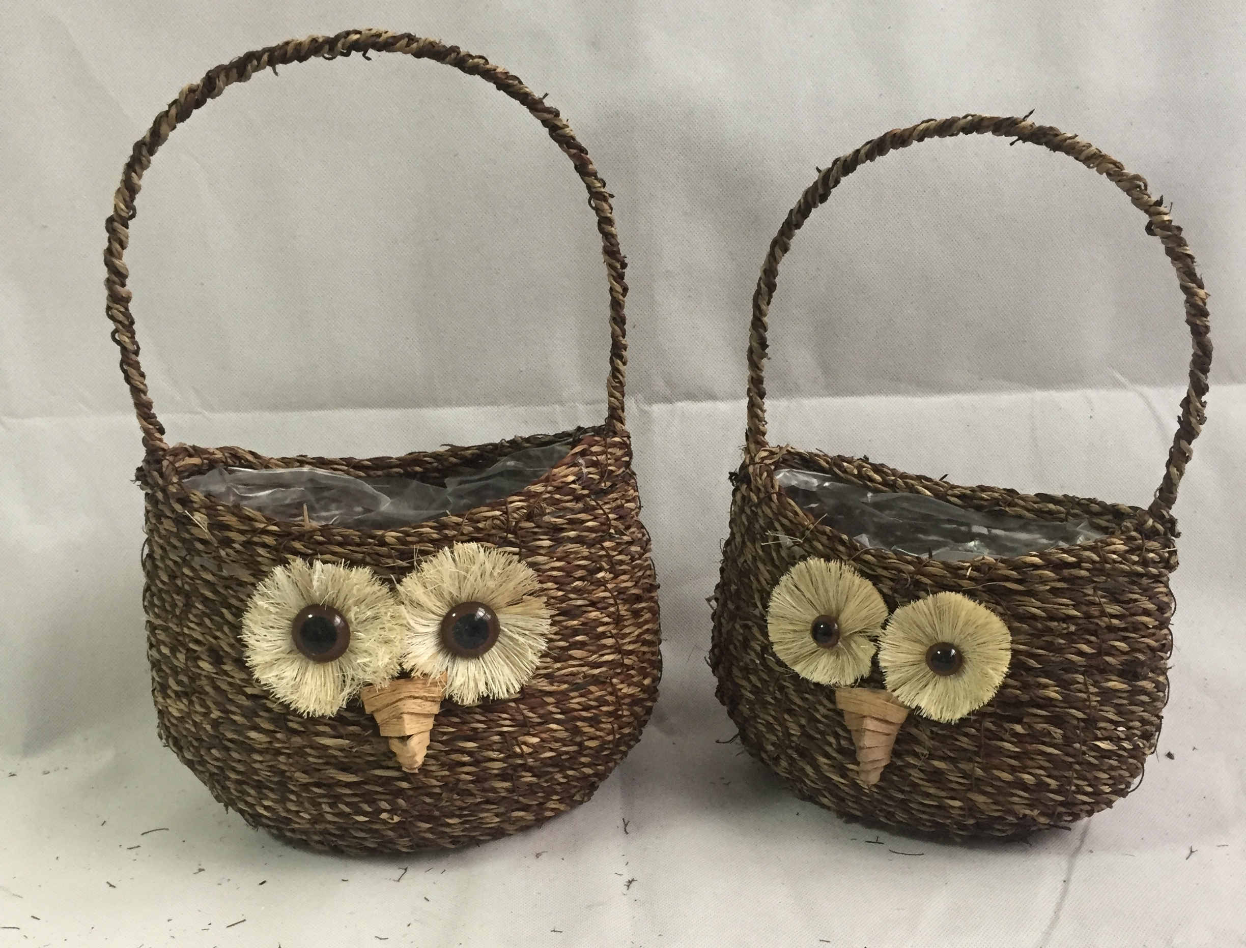 Mountain Grass planting basket Brown Rattan Hanging Cone Basket Round basket with tall handle