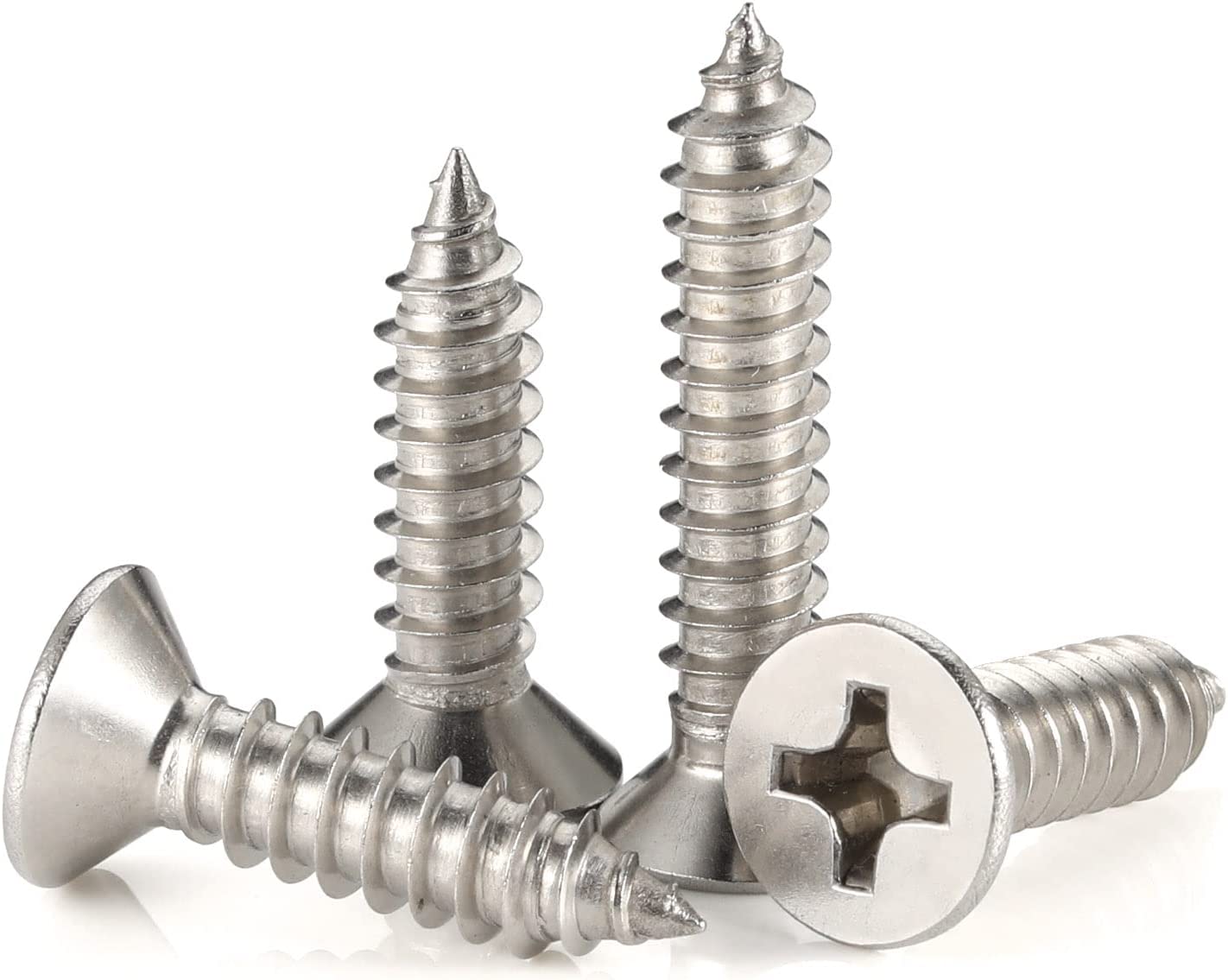 Flat Head Sheet Metal Screws Phillips Drive Wood Screws, 304 Stainless Steel 18-8, Self Tapping