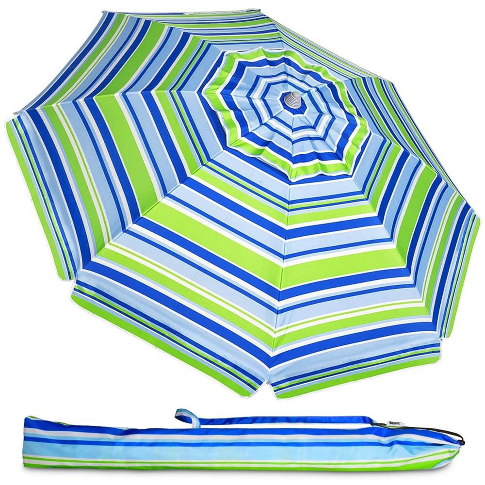 Custom 6.5ft Windproof Heavy Duty Beach Parasol, UV 50+ Large Beach Umbrella with Sand Anchor