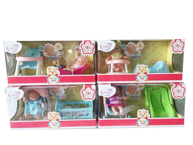 5 "enamelled doll with accessories, 4 mixed