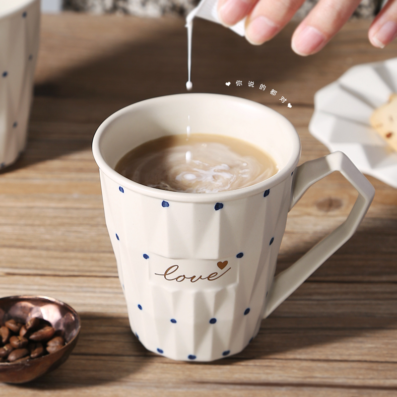 Lily mug l embossed ceramic cup family couple ear coffee cup vintage water cup love