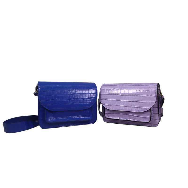 Klein Blue Croco PU boxy shape flap shouler bag, cross body, lady bag, mordern lady