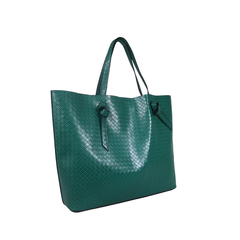 Green embossed pu lined tote with knots decoration on handles, office lady bag, big volumn bag