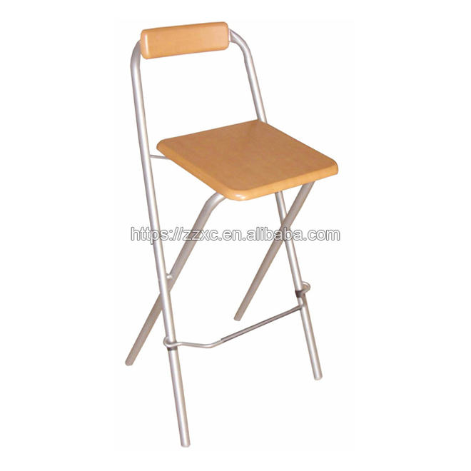Metal Folding Kitchen Bar High Chair With Wood Effect Seat