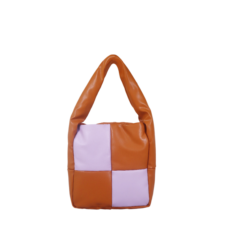 Camel color-block puffy shoulder bag