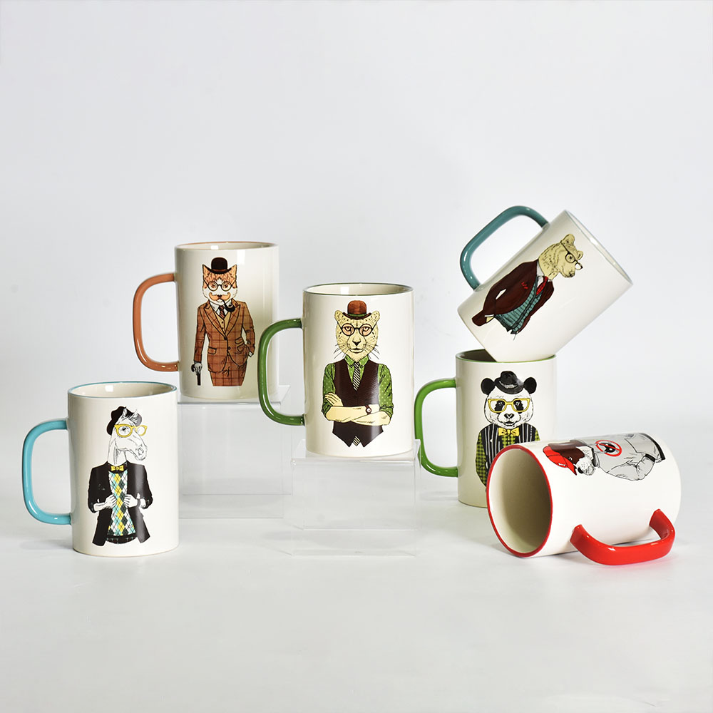 Amazon top seller Handle printed milk coffee design Wholesale animal porcelain ceramic mugs