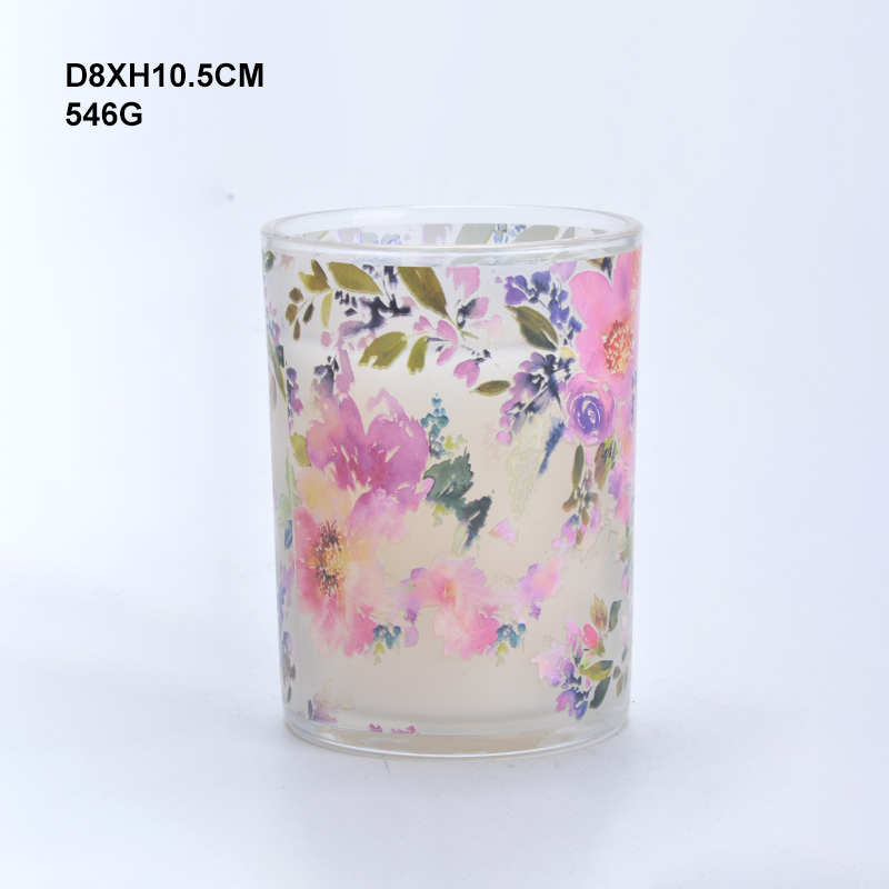 cylinder 4C printing glass candle jars scented wax holder for home decor