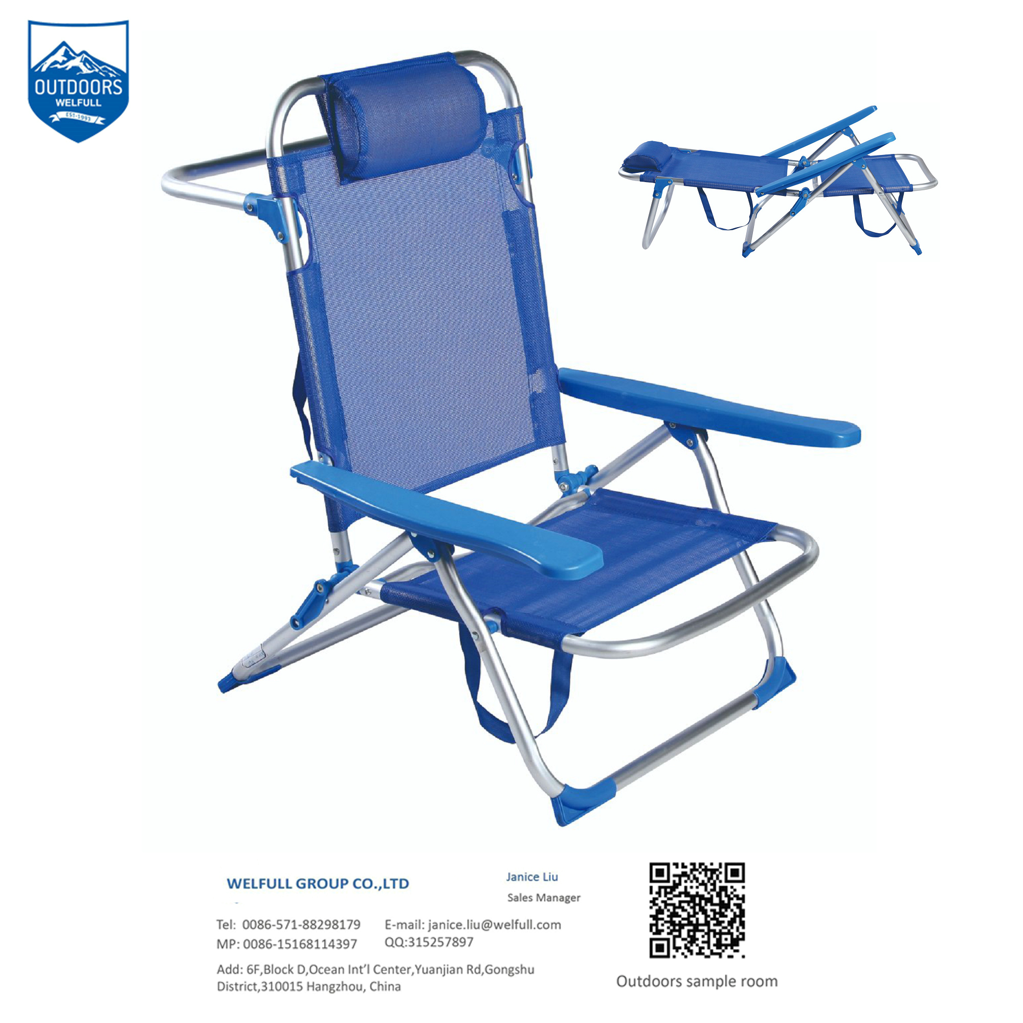Outdoor Light Weight 5 Position Ajustable Aluminium tube Portable Folding Camp Beach Camping Chair