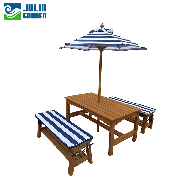 Garden table & bench with umbrella & cushion