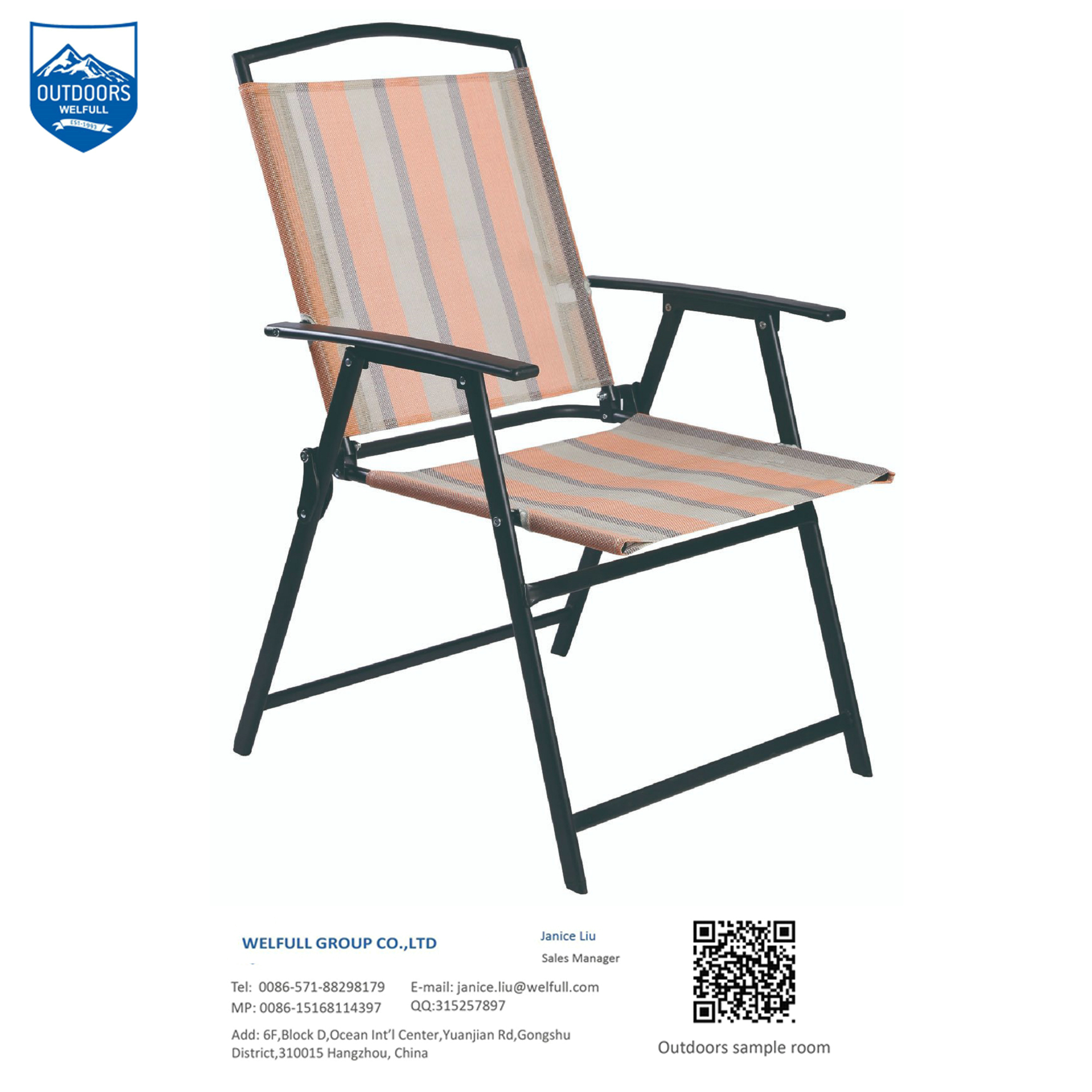 Outdoor Garden Patio Steel Teslin Fabric Chair With Plastic Armrest Folding Sling Chair
