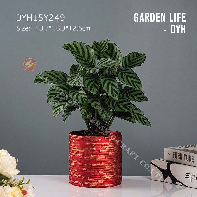 Christmas simple fashion design red and gold circle flowerpot