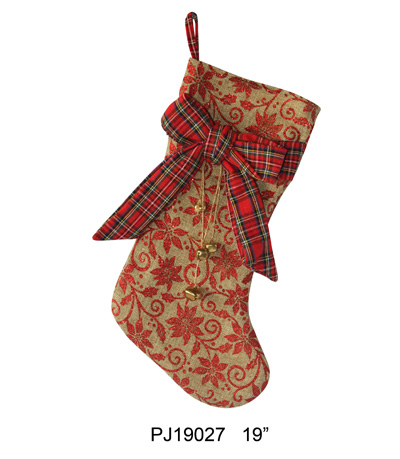 Red silk screen printed linen stocking