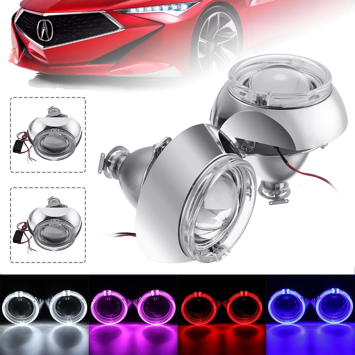 YN - TYL 35W 9-16V HID Bi Xenon Bulb LED Projector Head Lamp Annular Angel Eye Lamp LHD 3000LM