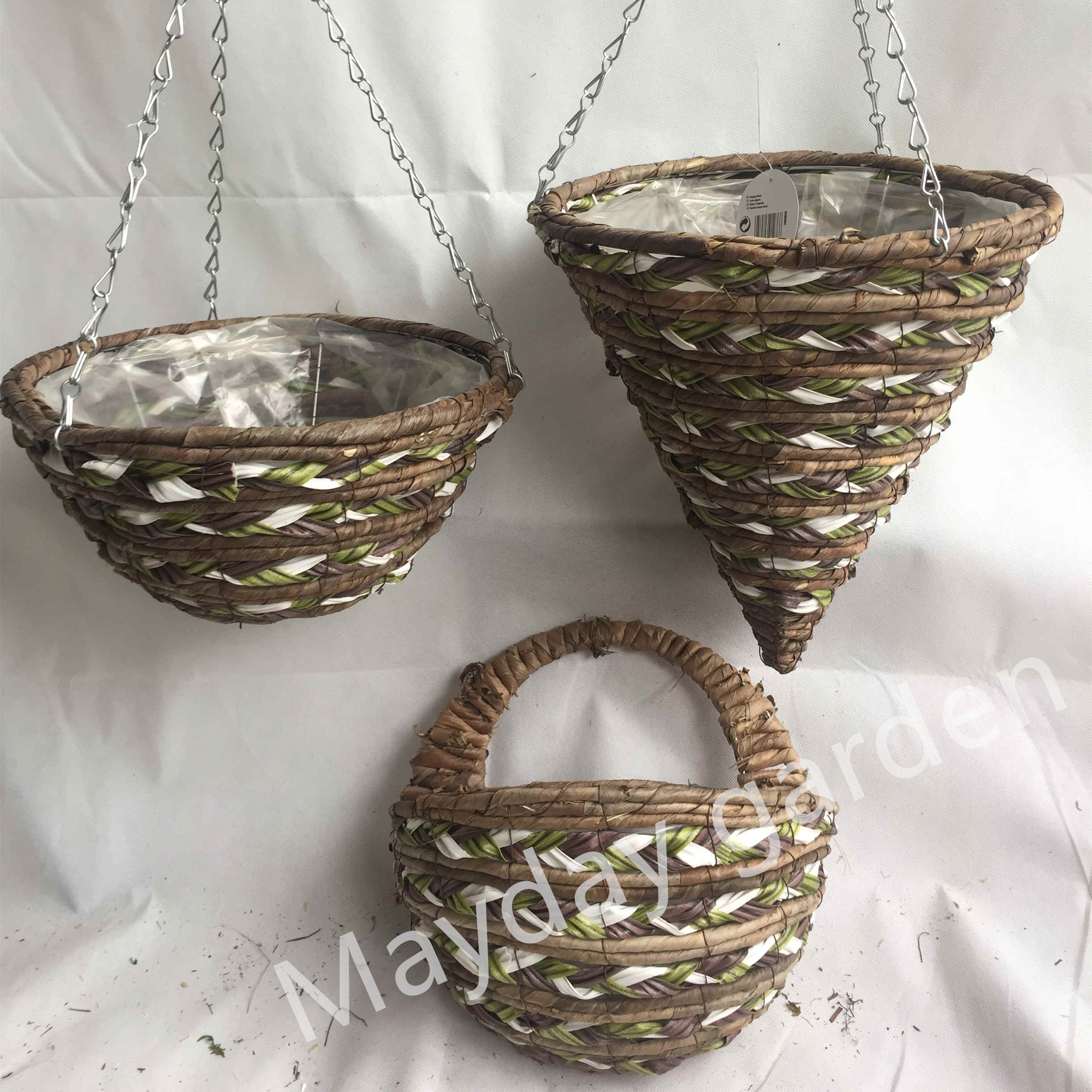 12"Banana leaf rope hanging basket cone basket handmade planter wall cone basket