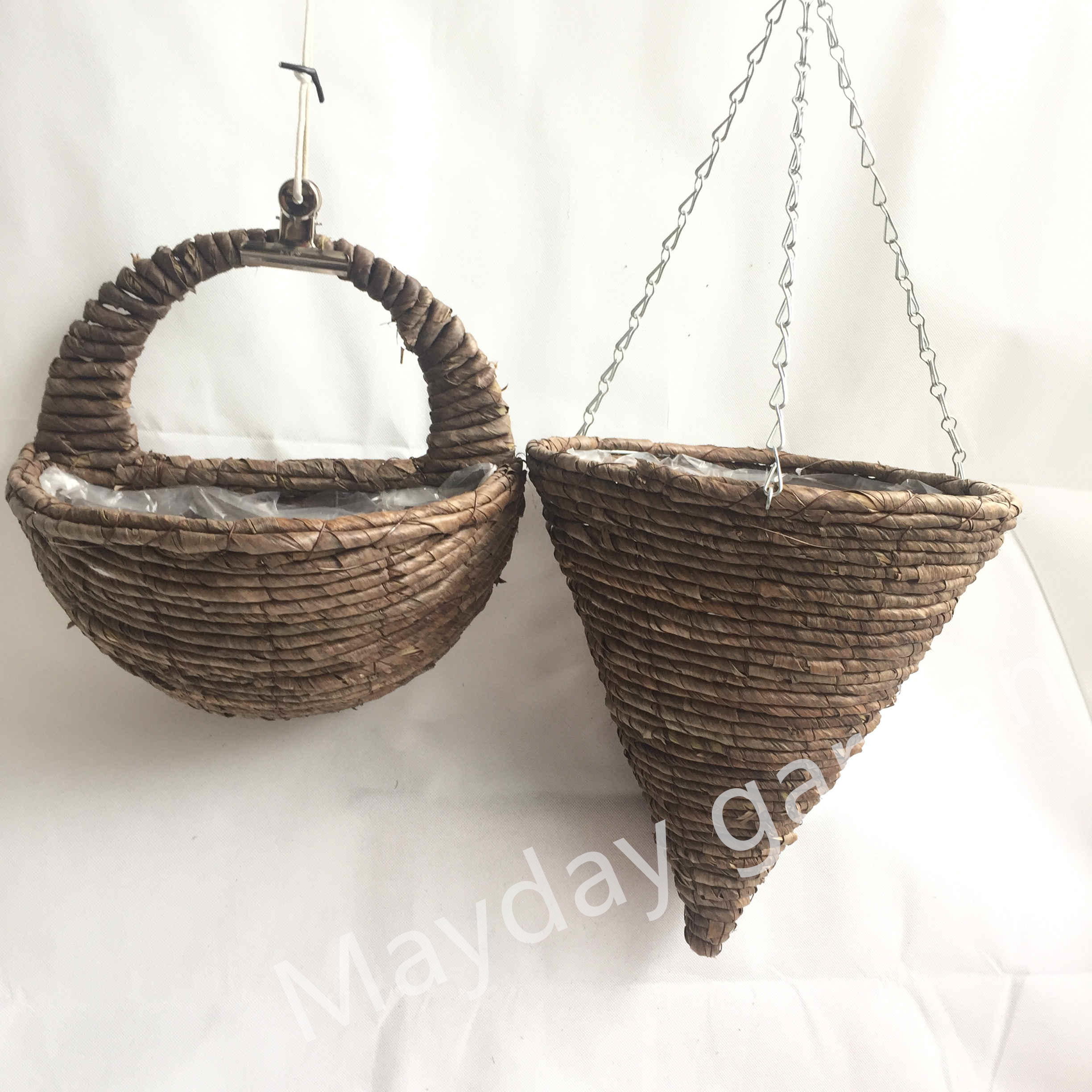 12"Banana leaf rope hanging basket cone basket handmade planter wall cone basket
