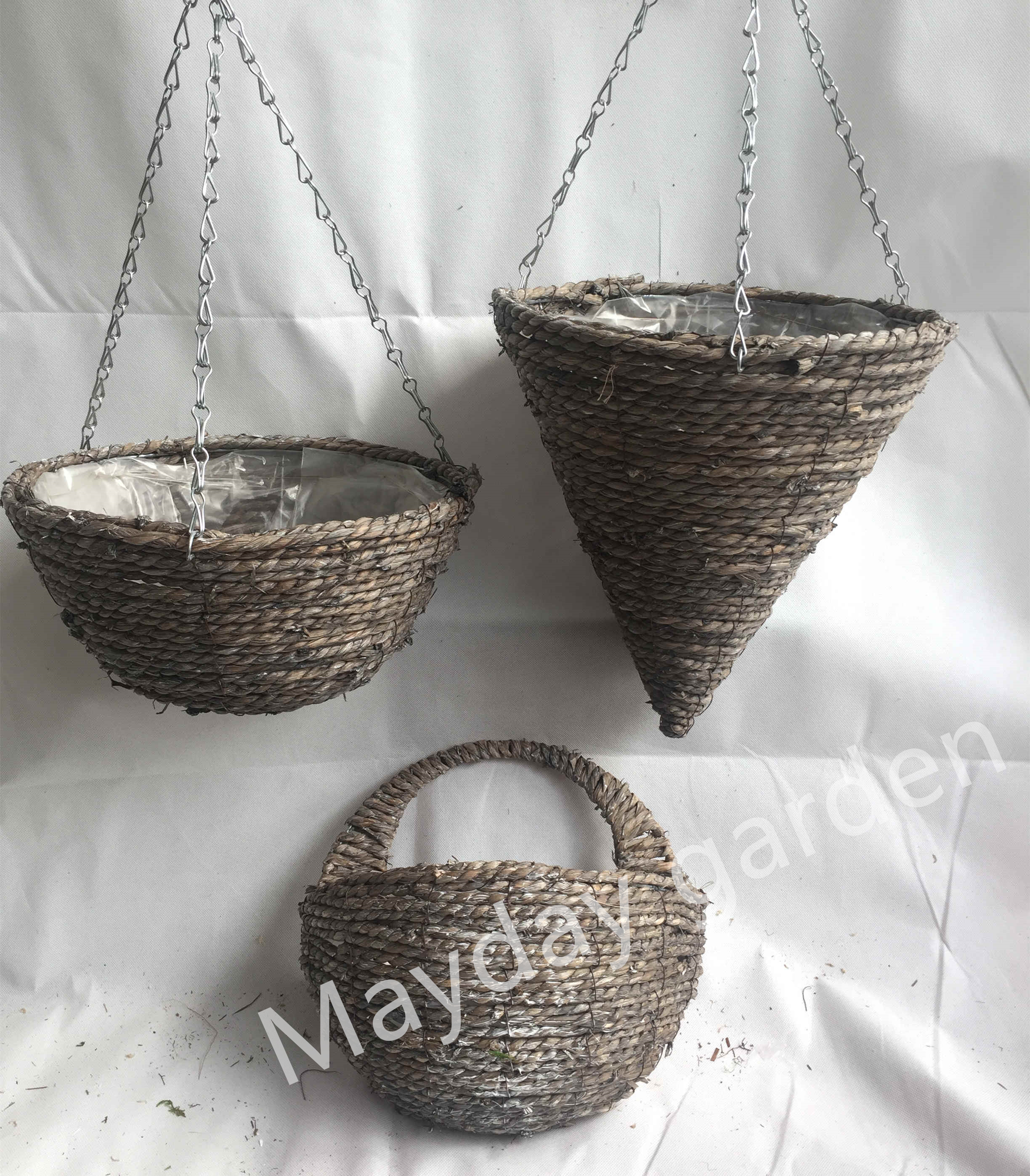 14" Mountain Grass hanging basket Brown Rattan Hanging Cone Basket Round hanging basket