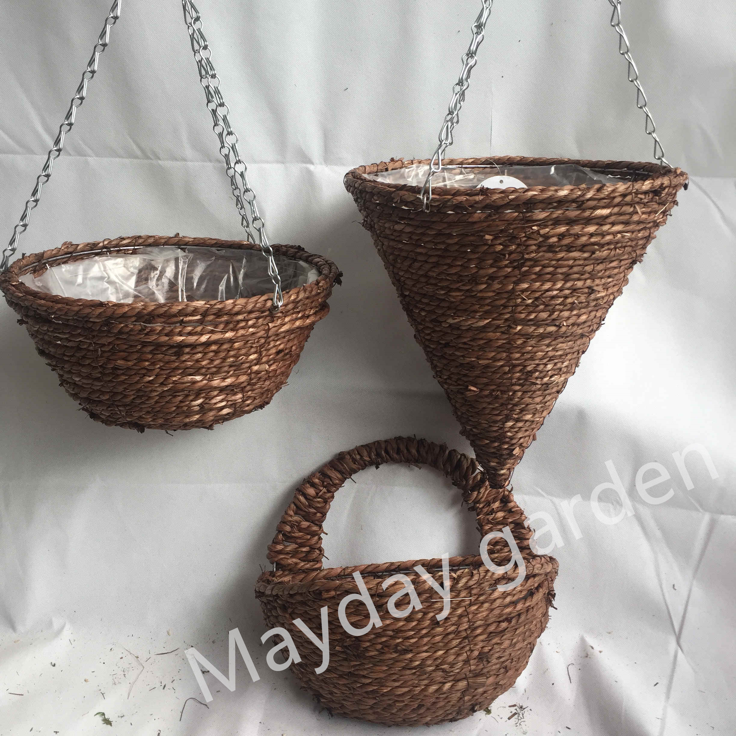 12" Mountain Grass hanging basket Brown Rattan Hanging Cone Basket Round hanging basket