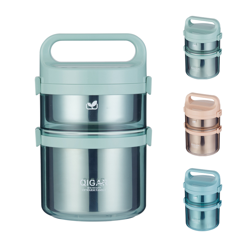 Double layer stainless steel thermal lunch box with handle
