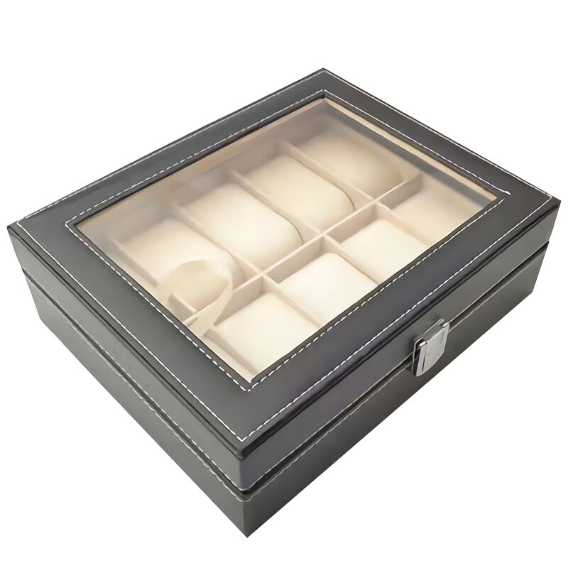 Leather 10 digit watch storage box transparent glass cover large capacity jewelry box watch bracelet