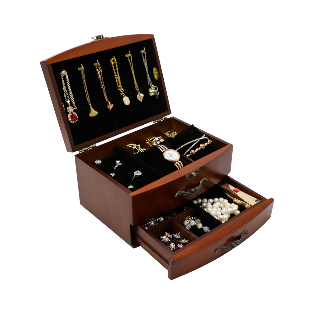 FADELI Custom Home Ring Necklace Bracelet Pendant Jewelry Storage Box Vintage Walnut Solid Wooden