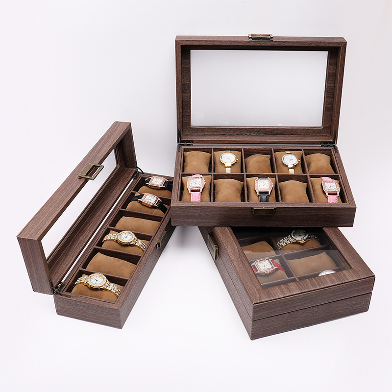 Watch storage box vintage wood grain leather famous watch collection box Bracelet Display Box female