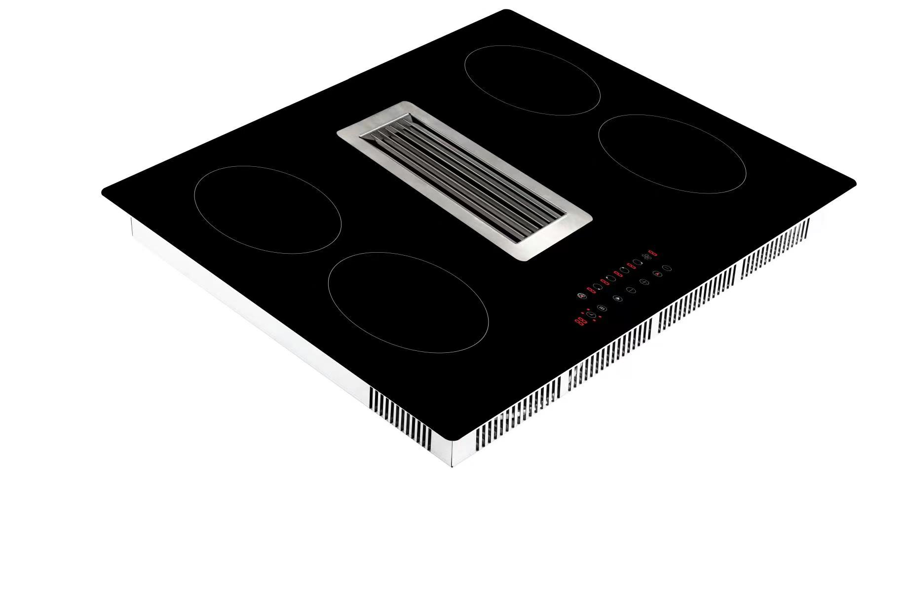 4 Burner Electric Cooktop with Downdraft Range HoodVentilation