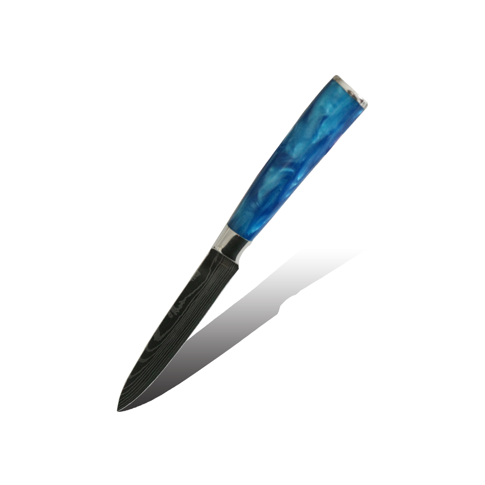 Hip-home utility knife Damascus pattern kitchen knife blue resin handle