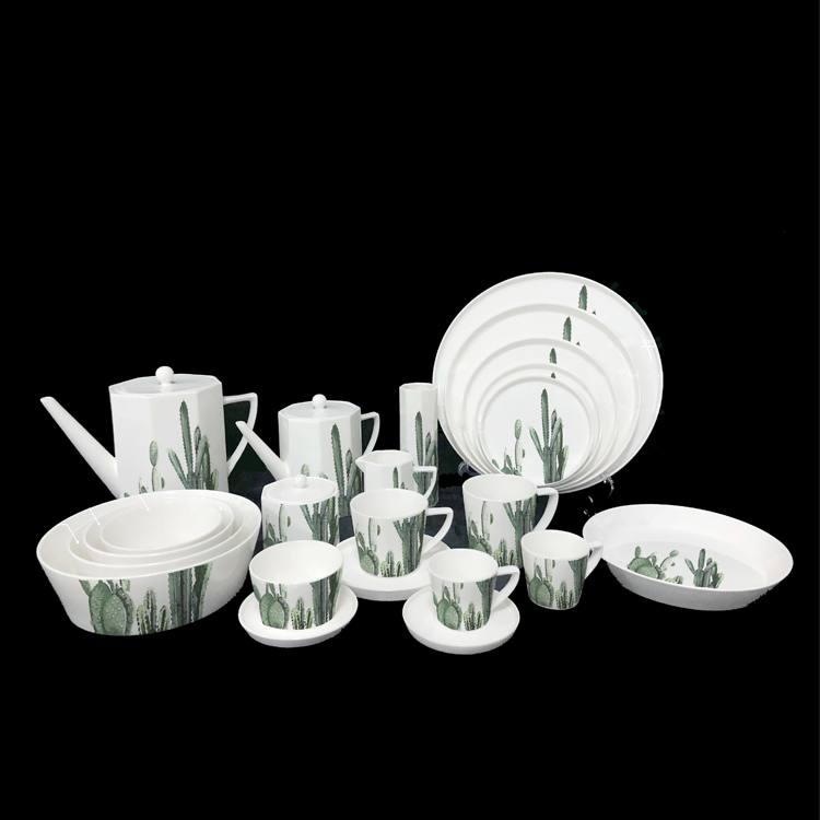 Cactus Pastoral Ceramic Cup Coffee Cup Dish Ceramic Plate Bowl Pot Set Milk Can Sugar Bowl Ceramic