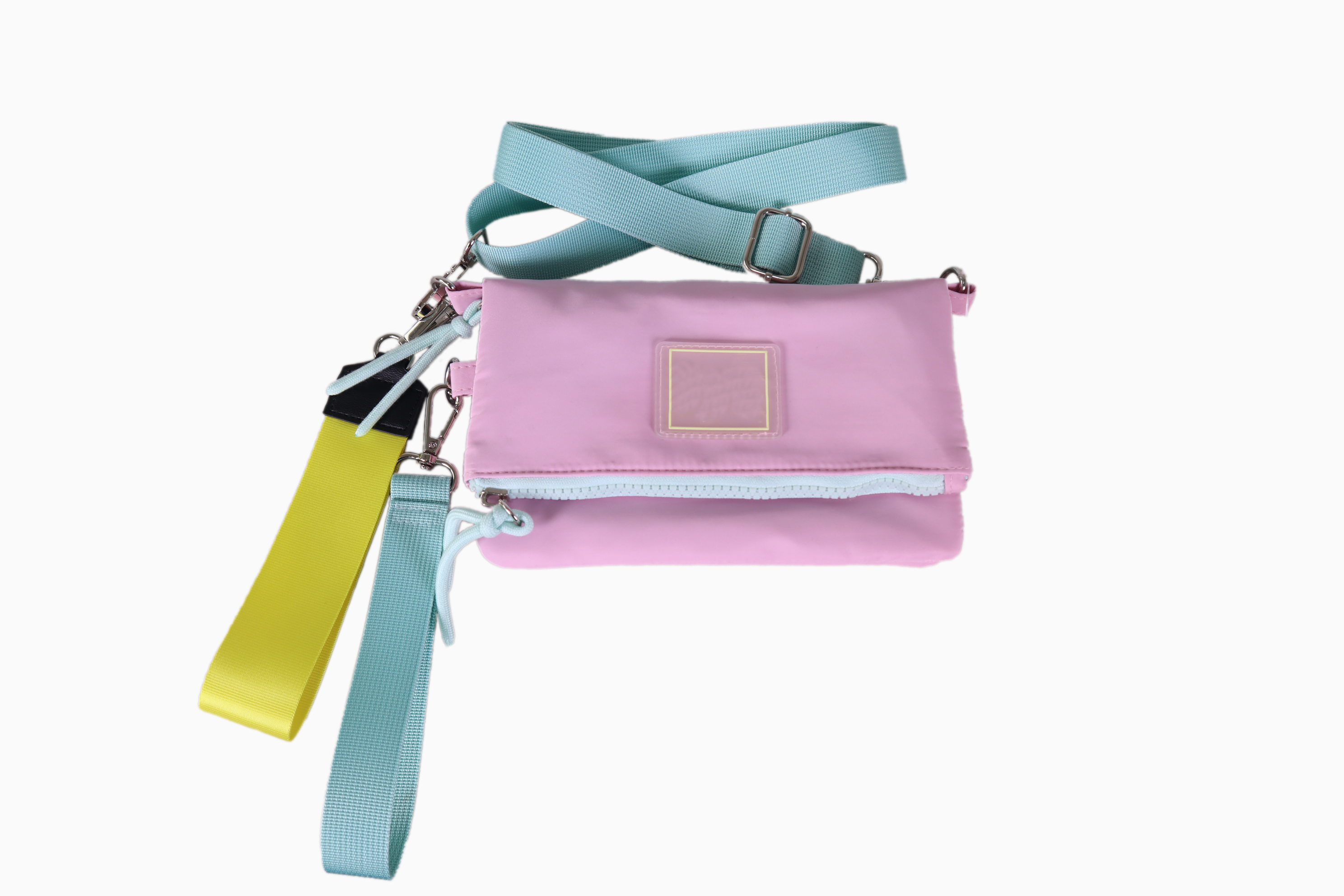 Pink contrasted-color detail crossbody bag
