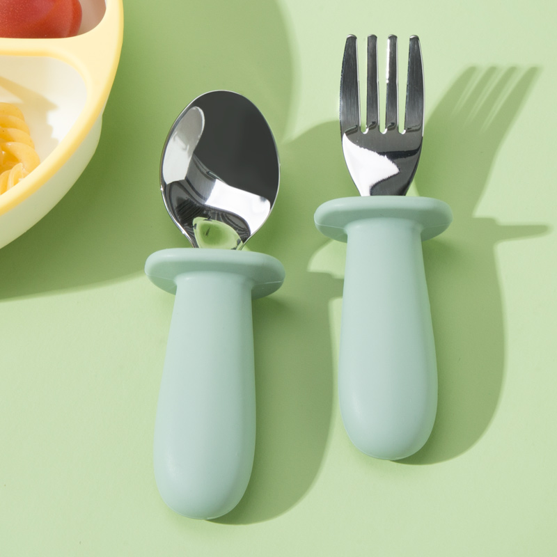 baby steel silicone spoon fork